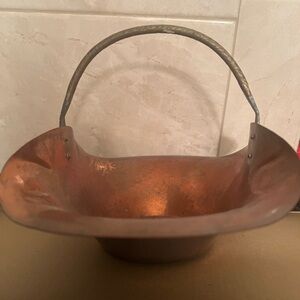 Vintage Copper Decorative Bowl with Handle